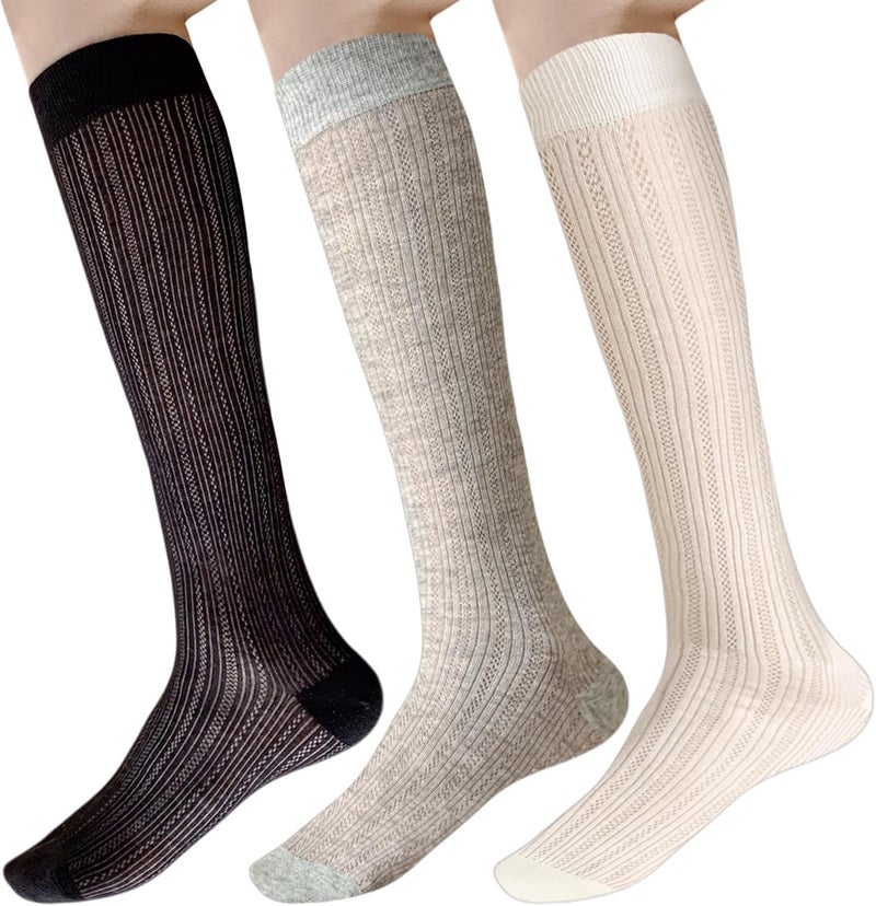 Arukora Store Women Knee High Socks Size 5-9 Thin Breathable Cotton Boot Sock White Gray Black - Image 1